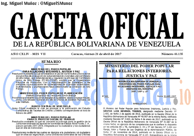 Gaceta Oficial 41135 del 21 abril 2017