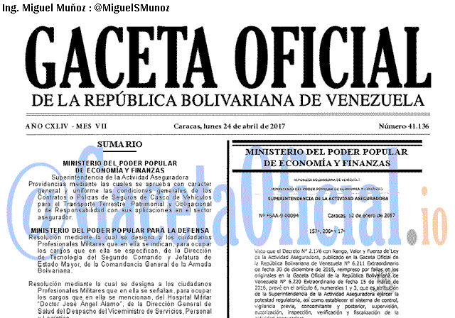 Gaceta Oficial 41136 del 24 abril 2017 Gaceta Oficial 41136 del 24 abril 2017