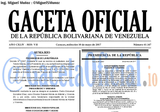 Gaceta Oficial 41147 del 10 mayo 2017