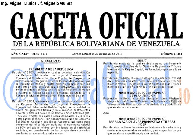 Gaceta Oficial 41161 del 30 mayo 2017