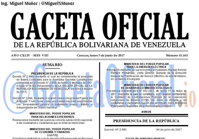 Gaceta Oficial 41165 del 5 junio 2017 Gaceta Oficial 41165 del 5 junio 2017