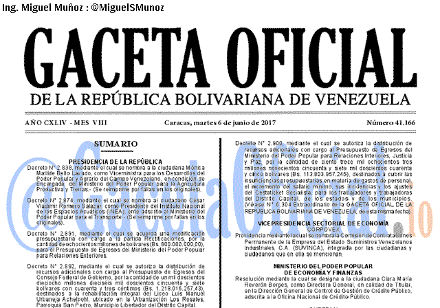 Gaceta Oficial 41166 del 6 junio 2017 Gaceta Oficial 41166 del 6 junio 2017