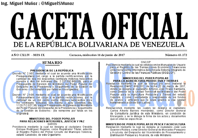 Gaceta Oficial 41172 del 14 junio 2017