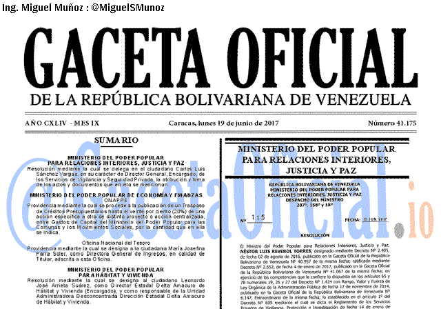 Gaceta Oficial 41175 del 19 junio 2017