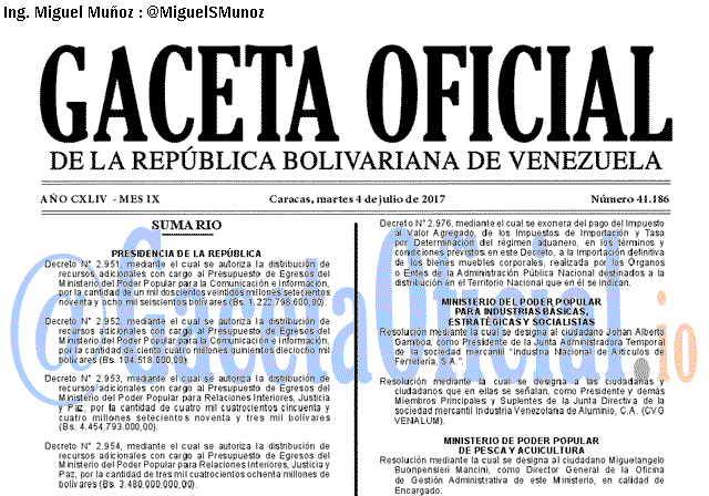 Gaceta Oficial 41186 del 4 julio 2017 Gaceta Oficial 41186 del 4 julio 2017