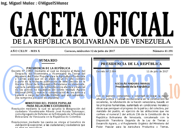 Gaceta Oficial 41191 del 12 julio 2017