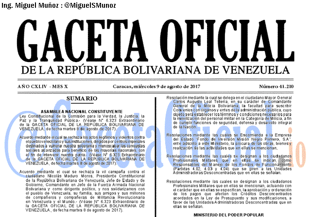 Gaceta Oficial 41210 del 9 agosto 2017