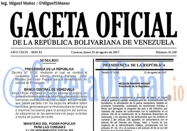 Gaceta Oficial 41218 del 21 agosto 2017