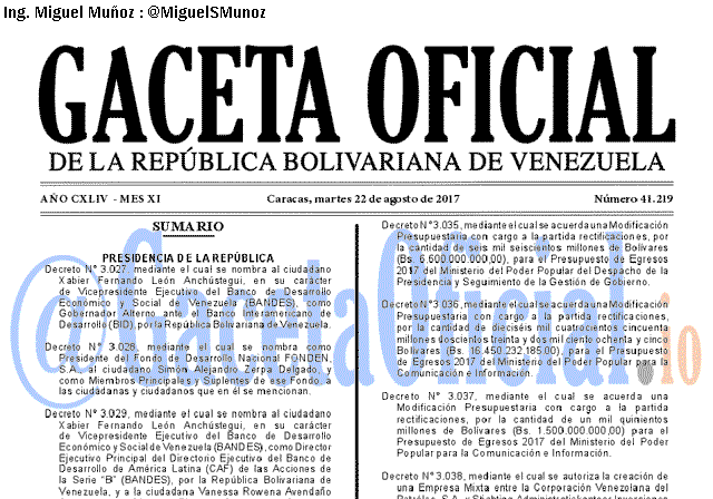 Gaceta Oficial 41219 del 22 agosto 2017