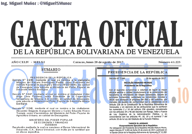 Gaceta Oficial 41223 del 28 agosto 2017 Gaceta Oficial 41223 del 28 agosto 2017