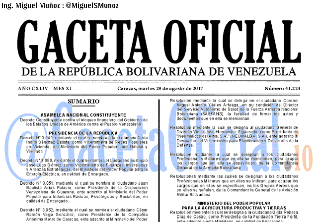 Gaceta Oficial 41224 del 29 agosto 2017 Gaceta Oficial 41224 del 29 agosto 2017