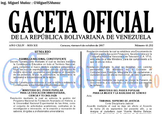 Gaceta Oficial 41252 del 6 octubre 2017