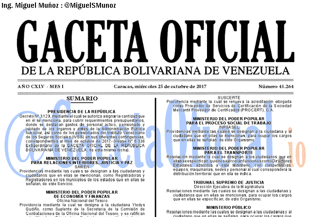 Gaceta Oficial 41264 del 25 octubre 2017