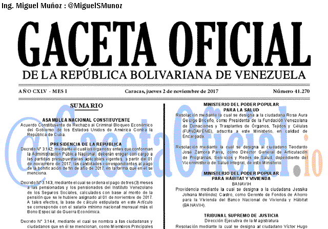 Gaceta Oficial 41270 del 2 noviembre 2017 Gaceta Oficial 41270 del 2 noviembre 2017