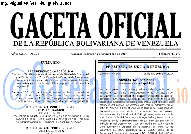 Gaceta Oficial 41273 del 7 noviembre 2017