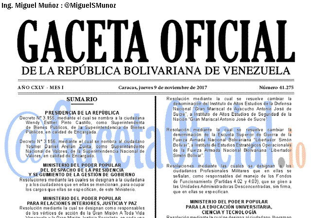 Gaceta Oficial 41275 del 9 noviembre 2017
