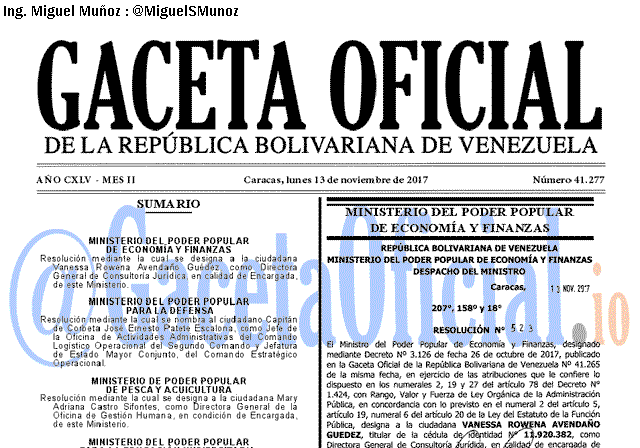 Gaceta Oficial 41277 del 13 noviembre 2017 Gaceta Oficial 41277 del 13 noviembre 2017