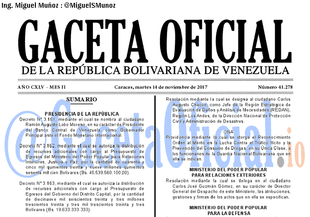 Gaceta Oficial 41278 del 14 noviembre 2017 Gaceta Oficial 41278 del 14 noviembre 2017