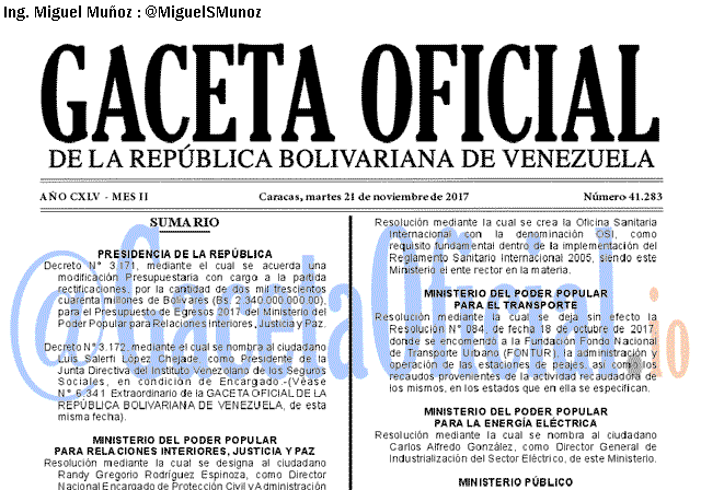 Gaceta Oficial 41283 del 21 noviembre 2017