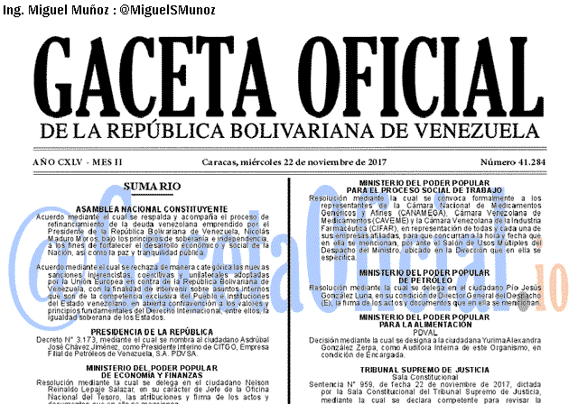 Gaceta Oficial 41284 del 22 noviembre 2017 Gaceta Oficial 41284 del 22 noviembre 2017