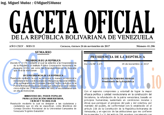 Gaceta Oficial 41286 del 24 noviembre 2017 Gaceta Oficial 41286 del 24 noviembre 2017