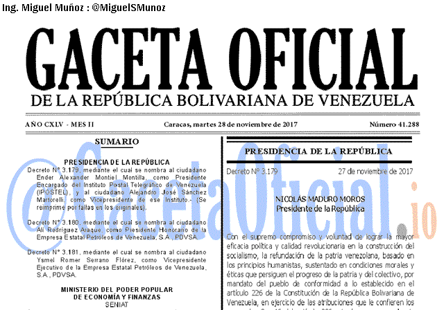 Gaceta Oficial 41288 del 28 noviembre 2017 Gaceta Oficial 41288 del 28 noviembre 2017