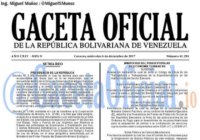 Gaceta Oficial 41294 del 6 diciembre 2017 Gaceta Oficial 41294 del 6 diciembre 2017