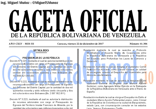 Gaceta Oficial 41306 del 22 octubre 2017