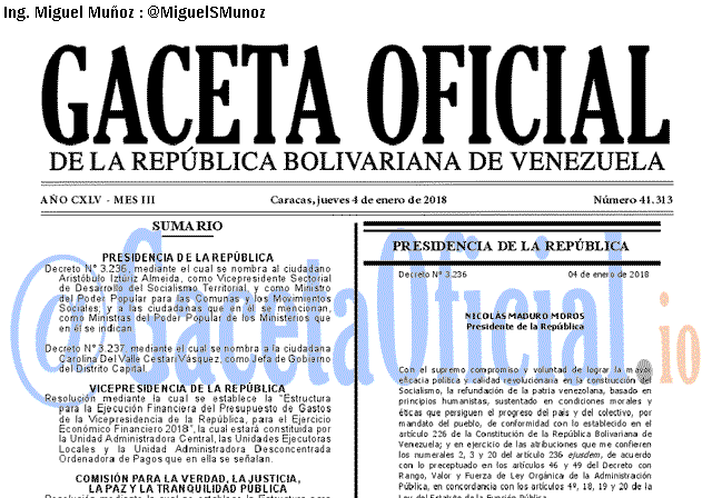 Gaceta Oficial 41313 del 4 enero 2018