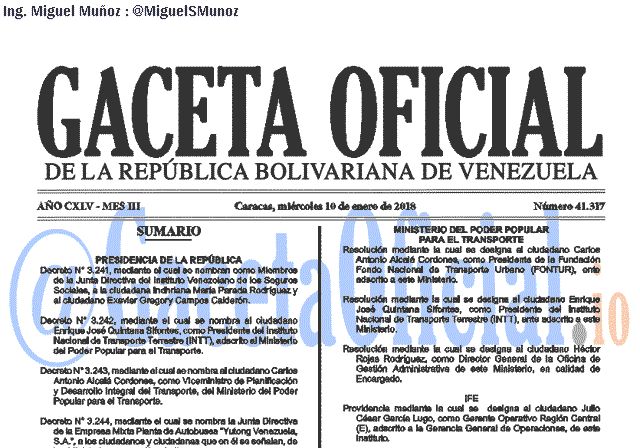 Gaceta Oficial 41317 del 10 enero 2018 Gaceta Oficial 41317 del 10 enero 2018