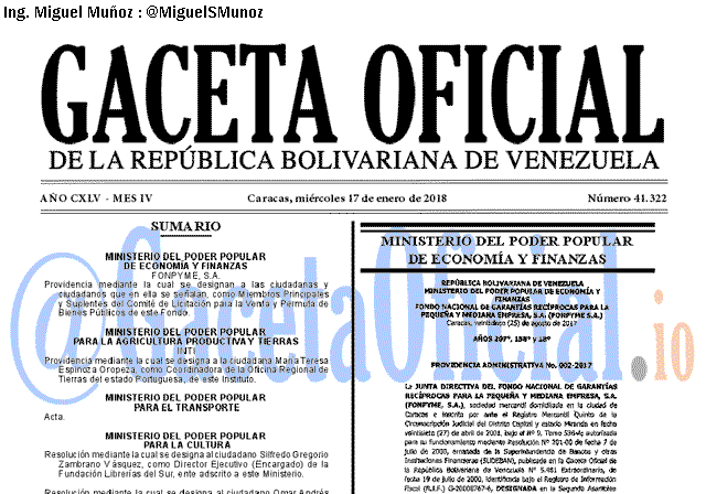 Gaceta Oficial 41322 del 17 enero 2018