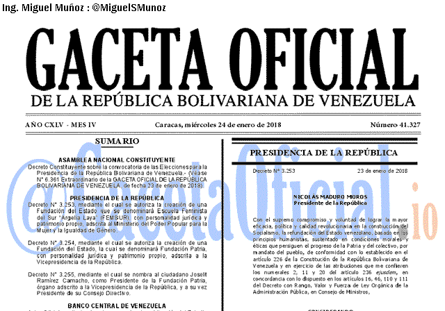 Gaceta Oficial 41327 del 24 enero 2018