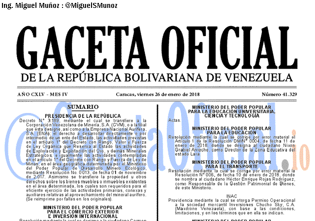 Gaceta Oficial 41329 del 26 enero 2018