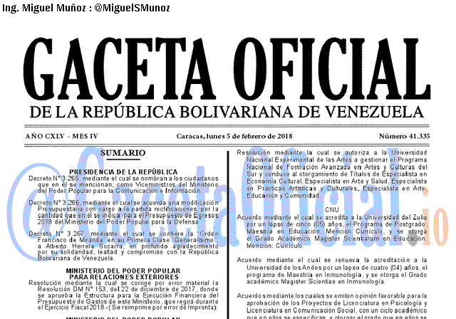 Gaceta Oficial 41335 del 5 Febrero 2018