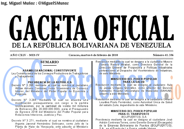Gaceta Oficial 41336 del 6 Febrero 2018