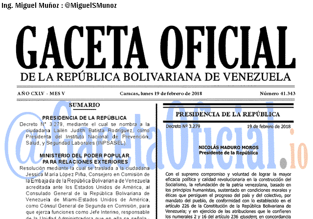 Gaceta Oficial 41343 del 19 Febrero 2018