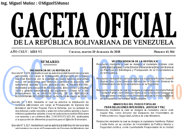 Gaceta Oficial 41364 del 20 marzo 2018 Gaceta Oficial 41364 del 20 marzo 2018
