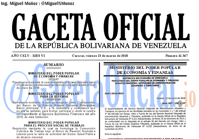 Gaceta Oficial 41367 del 23 marzo 2018 Gaceta Oficial 41367 del 23 marzo 2018