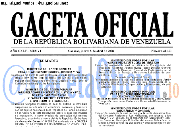 Gaceta Oficial 41371 del 5 abril 2018 Gaceta Oficial 41371 del 5 abril 2018