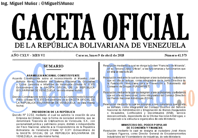 Gaceta Oficial 41373 del 9 abril 2018 Gaceta Oficial 41373 del 9 abril 2018