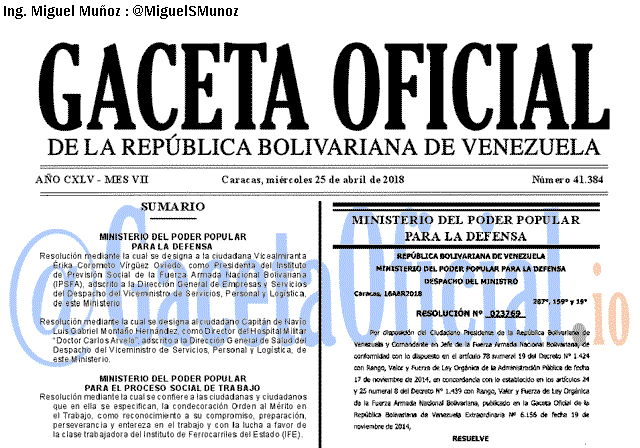 Gaceta Oficial 41384 del 25 abril 2018 Gaceta Oficial 41384 del 25 abril 2018