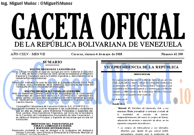 Gaceta Oficial 41390 del 4 mayo 2018 Gaceta Oficial 41390 del 4 mayo 2018