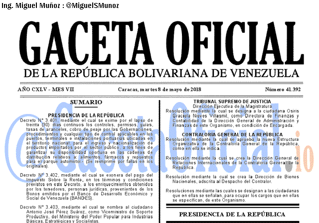 Gaceta Oficial 41392 del 8 mayo 2018