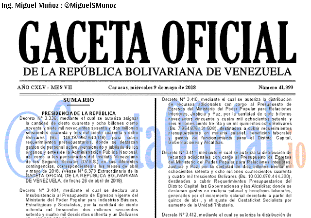 Gaceta Oficial 41393 del 9 mayo 2018