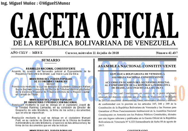 Gaceta Oficial 41437 del 11 julio 2018 Gaceta Oficial 41437 del 11 julio 2018