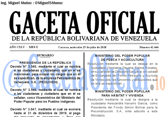Gaceta Oficial 41446 del 25 julio 2018 Gaceta Oficial 41446 del 25 julio 2018