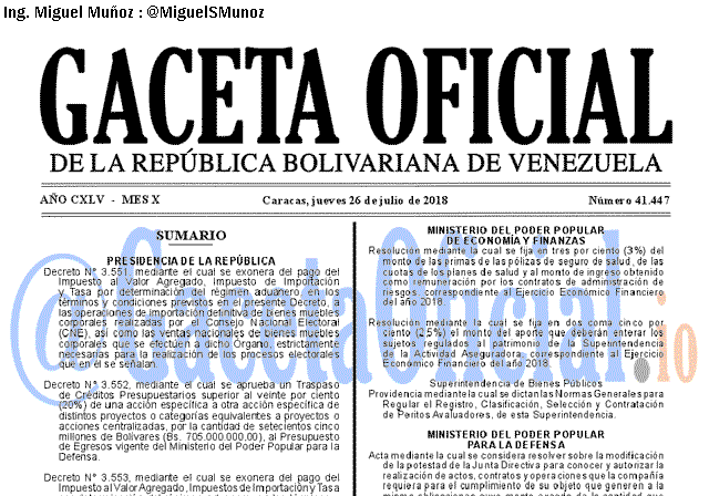 Gaceta Oficial 41447 del 26 julio 2018 Gaceta Oficial 41447 del 26 julio 2018