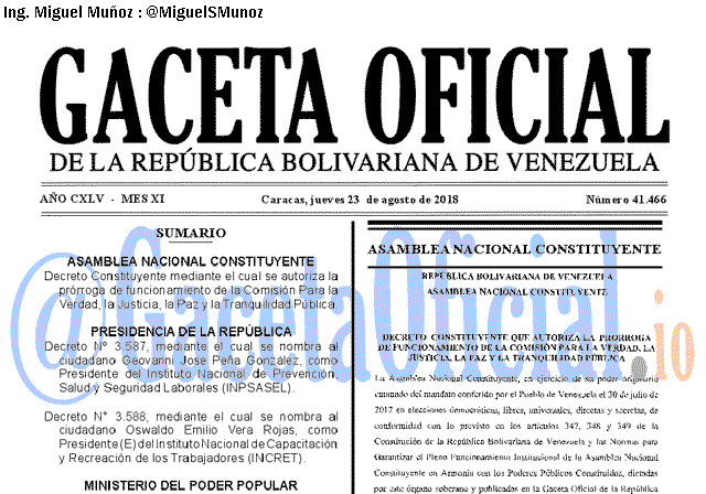Gaceta Oficial 41466 del 23 Agosto 2018 Gaceta Oficial 41466 del 23 Agosto 2018