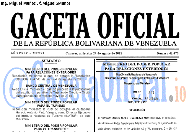 Gaceta Oficial 41470 del 29 Agosto 2018 Gaceta Oficial 41470 del 29 Agosto 2018