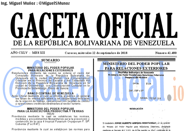 Gaceta Oficial 41480 del 12 septiembre 2018 Gaceta Oficial 41480 del 12 septiembre 2018